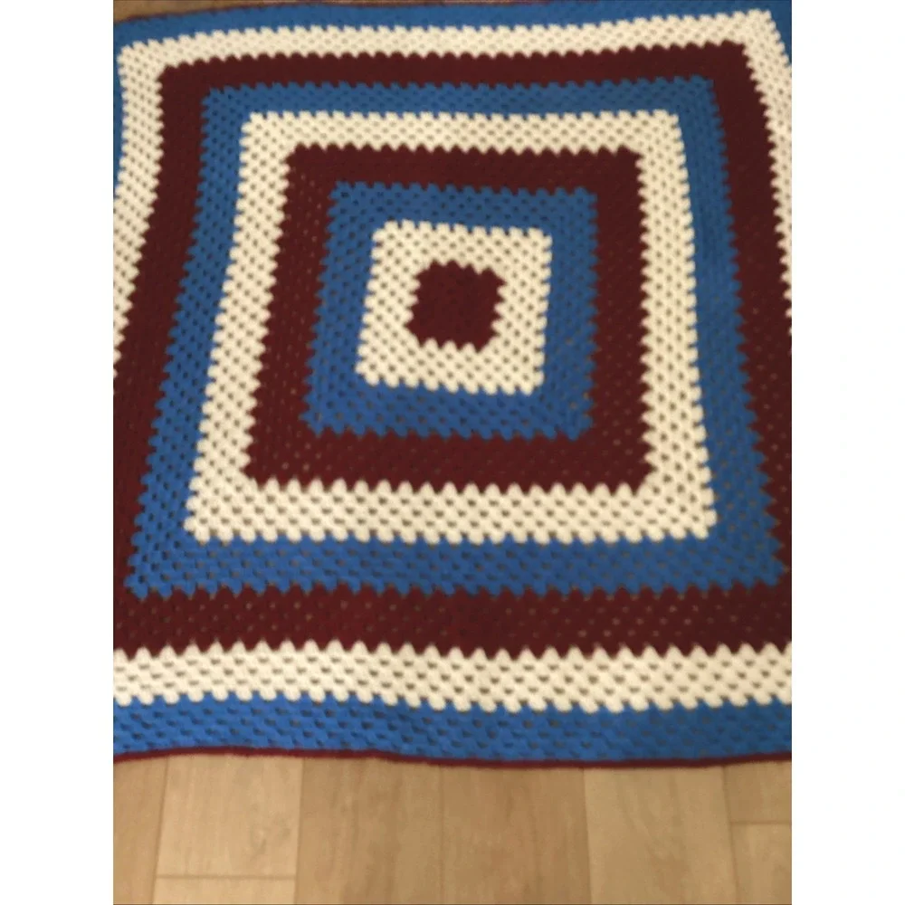 Handmade Afghan Crocheted Red White and Blue Patriotic Throw 56